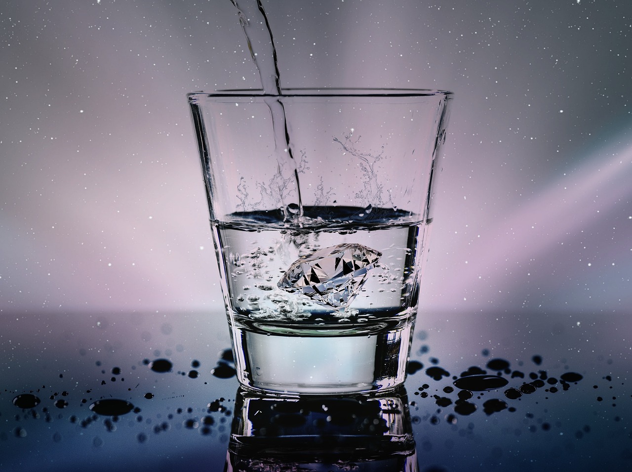 water, glass, liquid, nature, wet, refreshment, diamond, splash, water glass, drop of water, fresh, light effect, blow, gems, luxury, wealth, ice cubes, diamond shape, drink, drinking glass, sparkling water